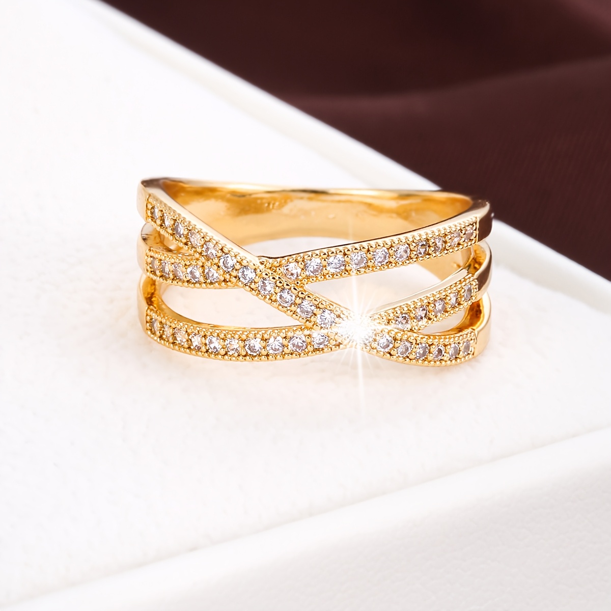 Line Crossing Women's Ring with Synthetic Zirconia